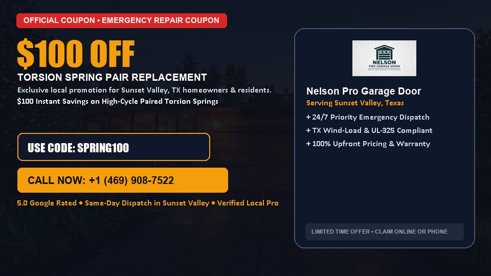 $100 OFF Dual High-Cycle Torsion Spring Replacement in Sunset Valley, TX - Nelson Pro Garage Door