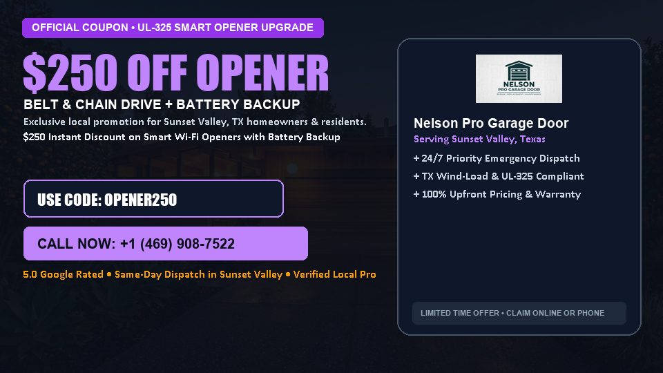 $250 OFF Smart Wi-Fi Garage Door Opener Installation in Sunset Valley, TX - Nelson Pro Garage Door