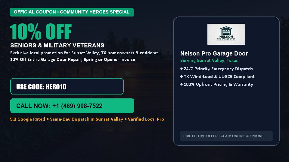 10% OFF Senior, Military & First Responder Discount in Sunset Valley, TX - Nelson Pro Garage Door